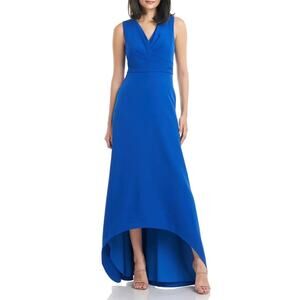 Kay Unger Melinda Sapphire Blue Sleeveless V-Neck Hi-Low Long Cocktail Gown 10